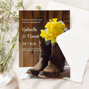 Convite Casamento de Daffodils e Cowboy Boots Salvar a Dat