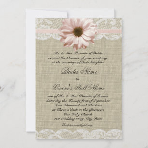 Convite Casamento de Daisy Blush e Burlap Rustic Lace