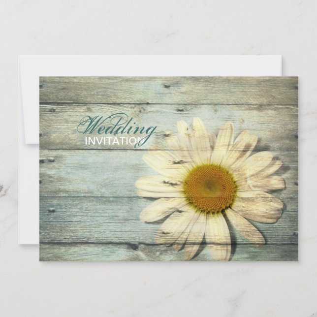 Convite casamento de daisy country com madeira azul pastel (Frente)