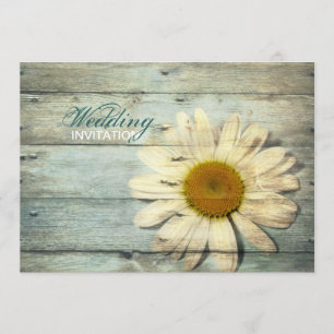 Convite casamento de daisy country com madeira azul pastel