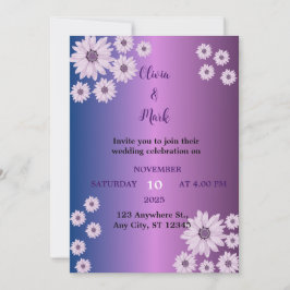 Convite Casamento de Daisy Flower com Gradiente Azul Roxo