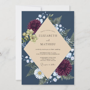 Convite Casamento de Dália Burgundy à Meia-Noite