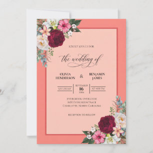 Convite Casamento de Dália Burgundy Coral