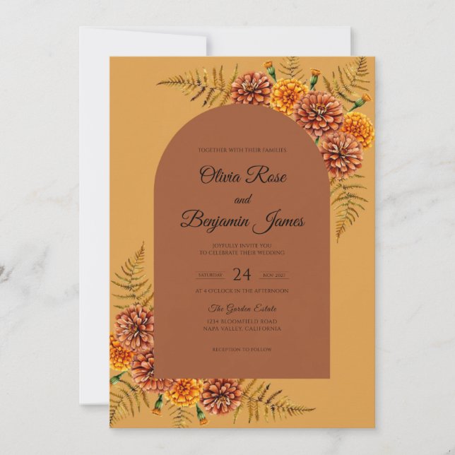 Convite Casamento de Dália com Ocre Mostarda (Frente)