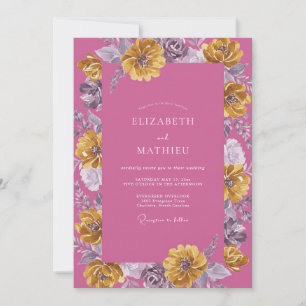 Convite Casamento de Dália Dourada Magenta