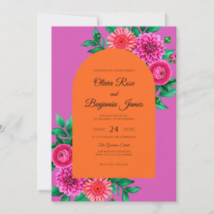 Convite Casamento de Dália Laranja Magenta
