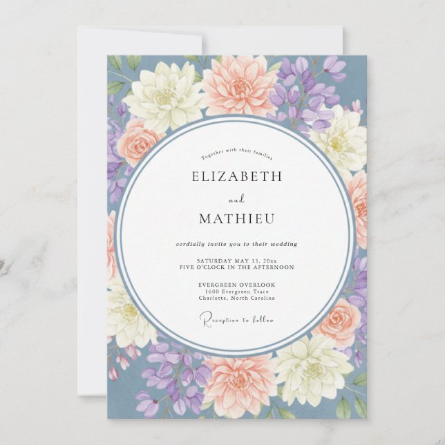 Convite Casamento de Dália Lavanda Slate (Frente)