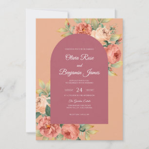 Convite Casamento de Damasco Ameixa Ranunculus Eucalipto