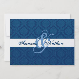 Convite Casamento de Damasco Azul-Marinho e Branco