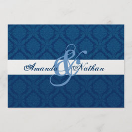 Convite Casamento de Damasco Azul-Marinho e Branco