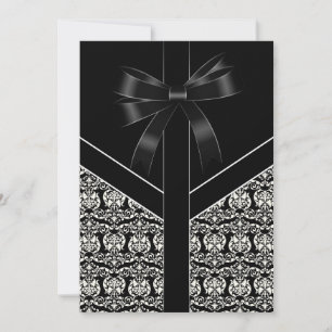 Convite Casamento de Damasco Branco e Preto Elegante