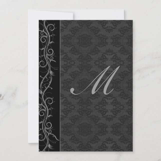 Convite Casamento de Damasco Preto Elegante (Frente)