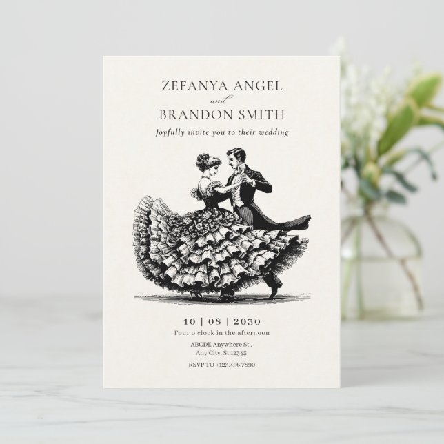 Convite Casamento de dança de casal Vintage (Em pé/Frente)