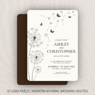 Convite Casamento de Dandelion Marrom, Moderno e Simples