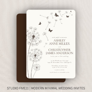 Convite Casamento de Dandelion Marrom, Moderno e Simples