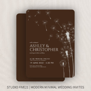 Convite Casamento de Dandelion Marrom, Moderno e Simples