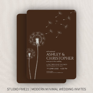 Convite Casamento de Dandelion Marrom, Moderno e Simples