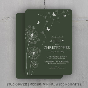 Convite Casamento de Dandelion Verde Moisés Moderno Simple