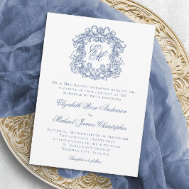 Convite Casamento de Danos de Monograma de Vintagem Azul E
