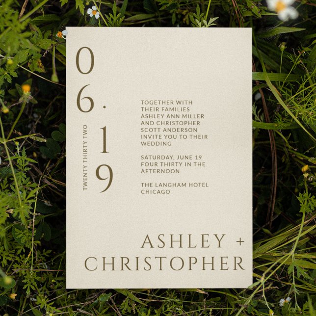 Convite Casamento de Data de Divisão Mínima de Bronze Mode (Criador carregado)