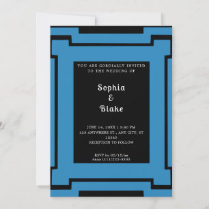 Convite Casamento de Deco de Arte Negra e Azul