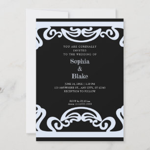 Convite Casamento de Deco de Arte Simples Preta e Azul