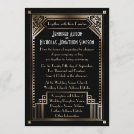 Convite Casamento de Deco de Arte Sombreada Dourada Faux