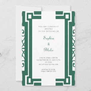 Convite Casamento de Deco de Arte Vintage Verde e Branco