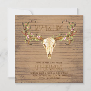 Convite Casamento de Deer Antler Skull no Sudoeste