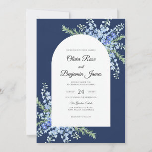 Convite Casamento de Delfínium Eucalipto Periwinkle Meia-N