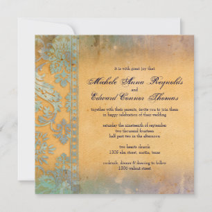 Convite Casamento de Delicate Blue Grunge Damask Lace