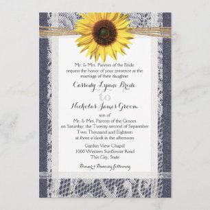 Convite Casamento de Denim e Lace Sunflower