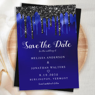 Convite Casamento de Derramamento de Azul Preto Elegante