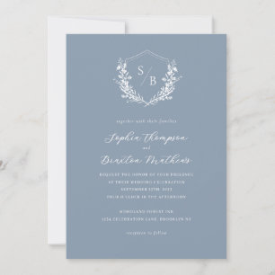 Convite Casamento de Derramamento Floral Azul Elegante