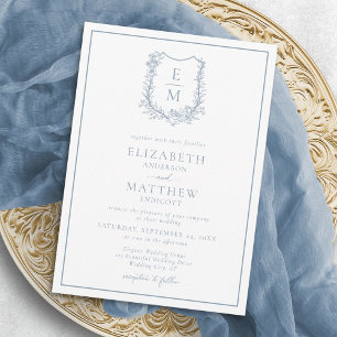 Convite Casamento de Derramamento Floral Azul Elegante