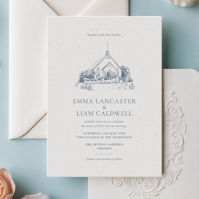 Convite Casamento de Desenho da Igreja Minimalista (Criador carregado)