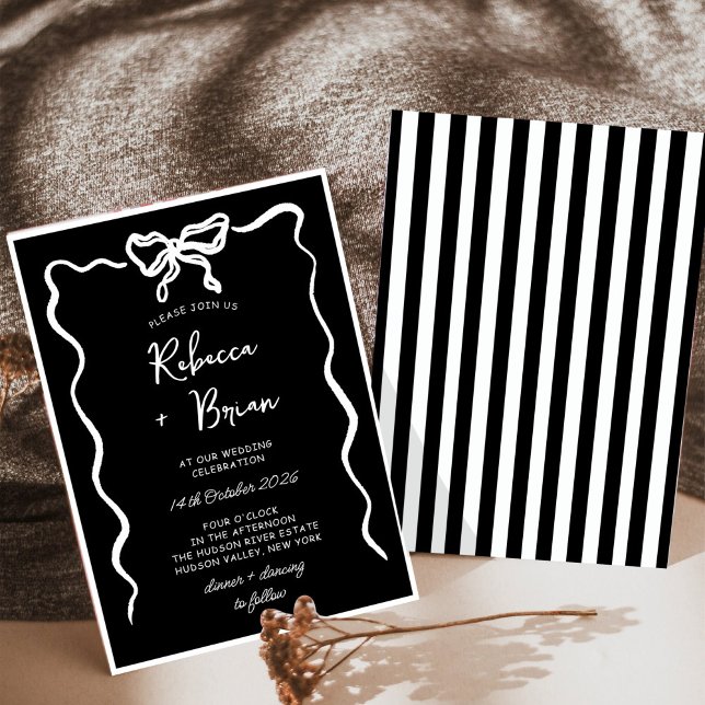 Convite Casamento de Desenho de Fita de Arco Desenho de Mã (Criador carregado)