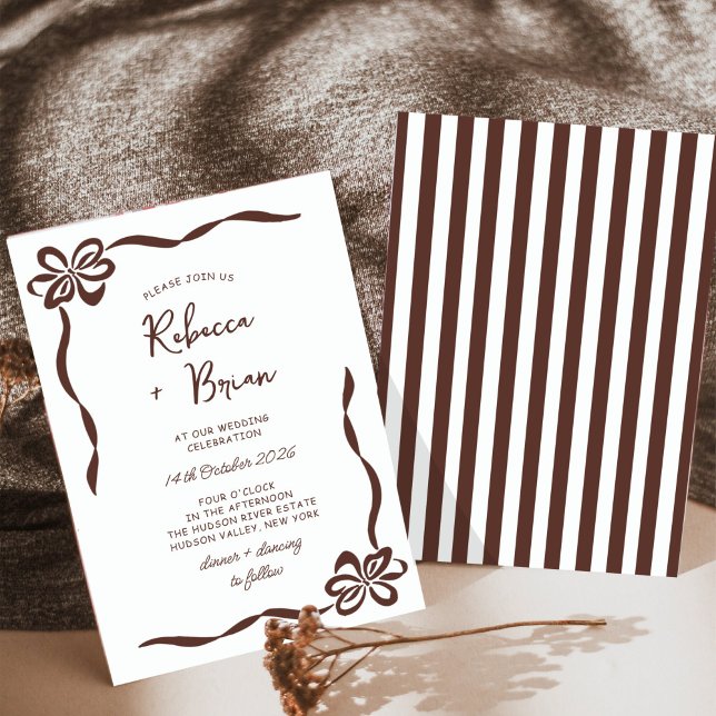 Convite Casamento de Desenho de Fita de Arco Desenho de Mã (Criador carregado)