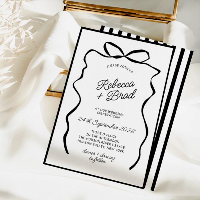 Convite Casamento de Desenho de Fita de Arco Desenho de Mã (Hand Drawn Bow Ribbon Sketch Wedding Invitation)