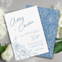 Casamento de Desenho de Linha Botânica Dusty Blue 
