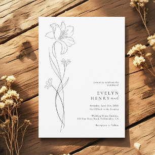 Convite Casamento de Desenho de Linha de Flor Silvestre Mo