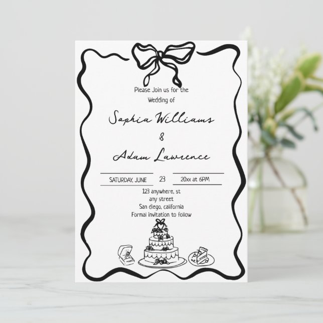 Convite Casamento de Desenho de Mão (Em pé/Frente)