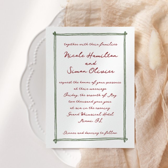 Convite Casamento de Desenho de Mão Branca com Moldura Des (Criador carregado)