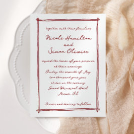 Convite Casamento de Desenho de Mão Branca com Moldura Des