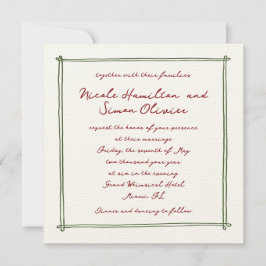 Convite Casamento de Desenho de Mão Branca Verde