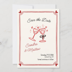 Convite Casamento de Desenho de Mão Estilo Salve a Data