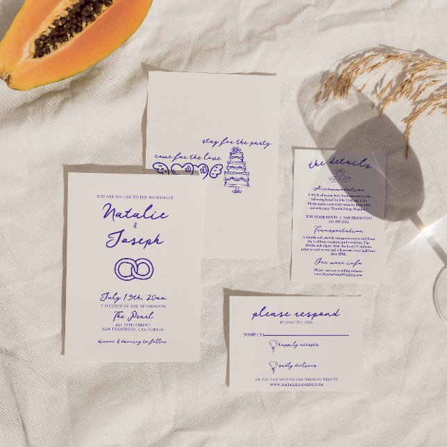 Convite Casamento de Desenho de Mão Moderna Única de Diver (Criador carregado)