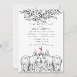 Convite Casamento de Desenho do Cão Corgi Bonito