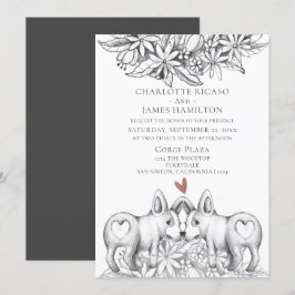Convite Casamento de Desenho do Cão Corgi Bonito