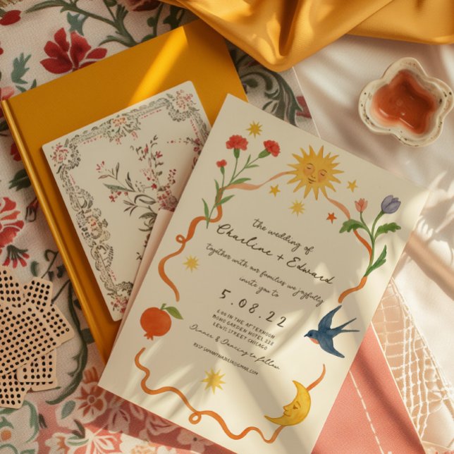 Convite Casamento de Desenho pintado à mão (Criador carregado)